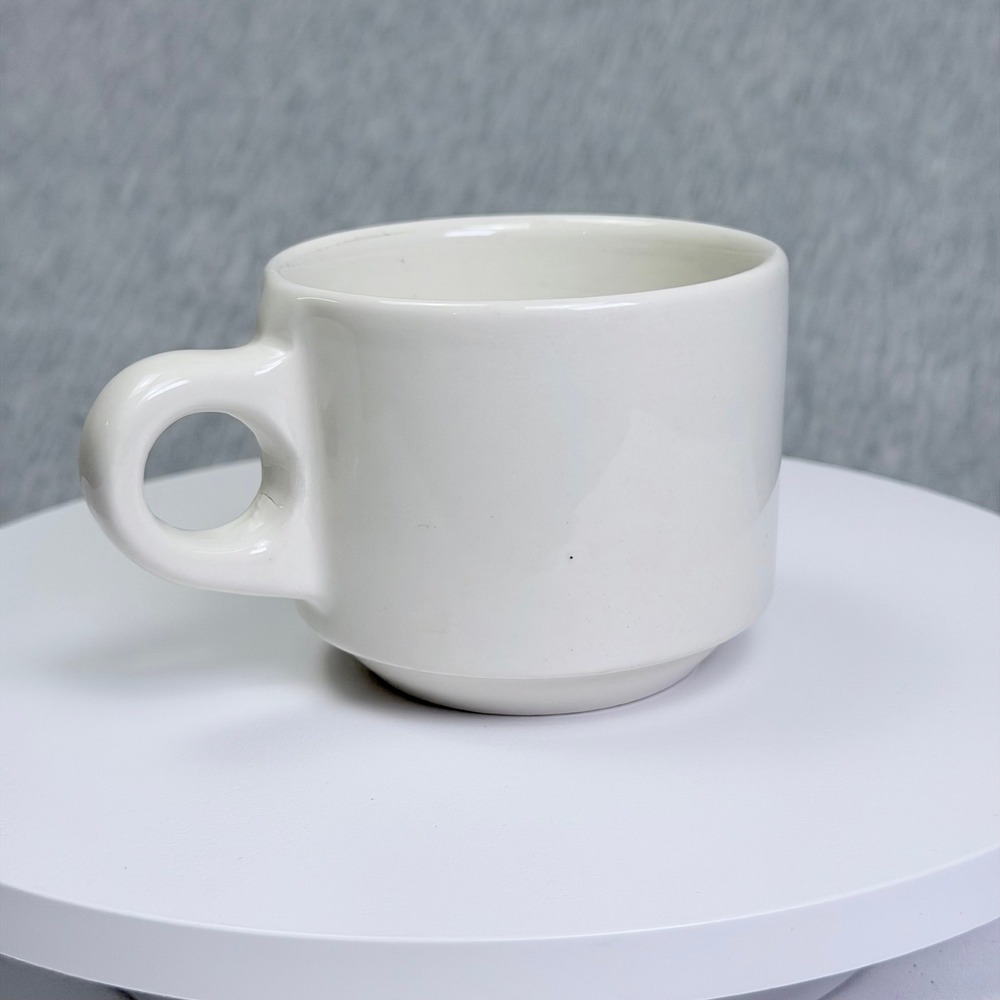 Vintage Buffalo China USA White Ceramic Diner Coffee Mug Stackable Cup